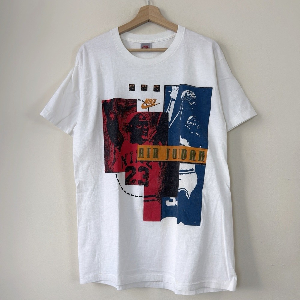 Vintage 90's Nike Michael Jordan Art Single Stitch White Tee Shirt - Large